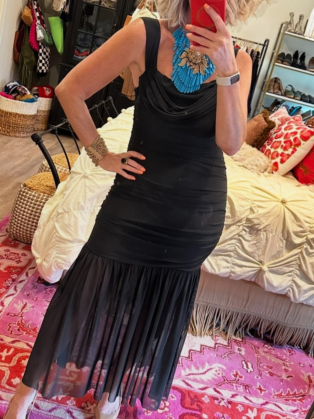 Simplee Apparel Black Mesh Maxi Dress with Sheer Pleated Hem - Picture 4 of 16